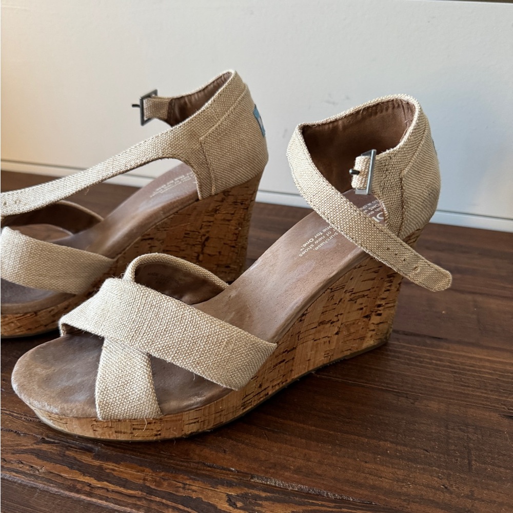 Toms Beige Canvas Wedge Sandals